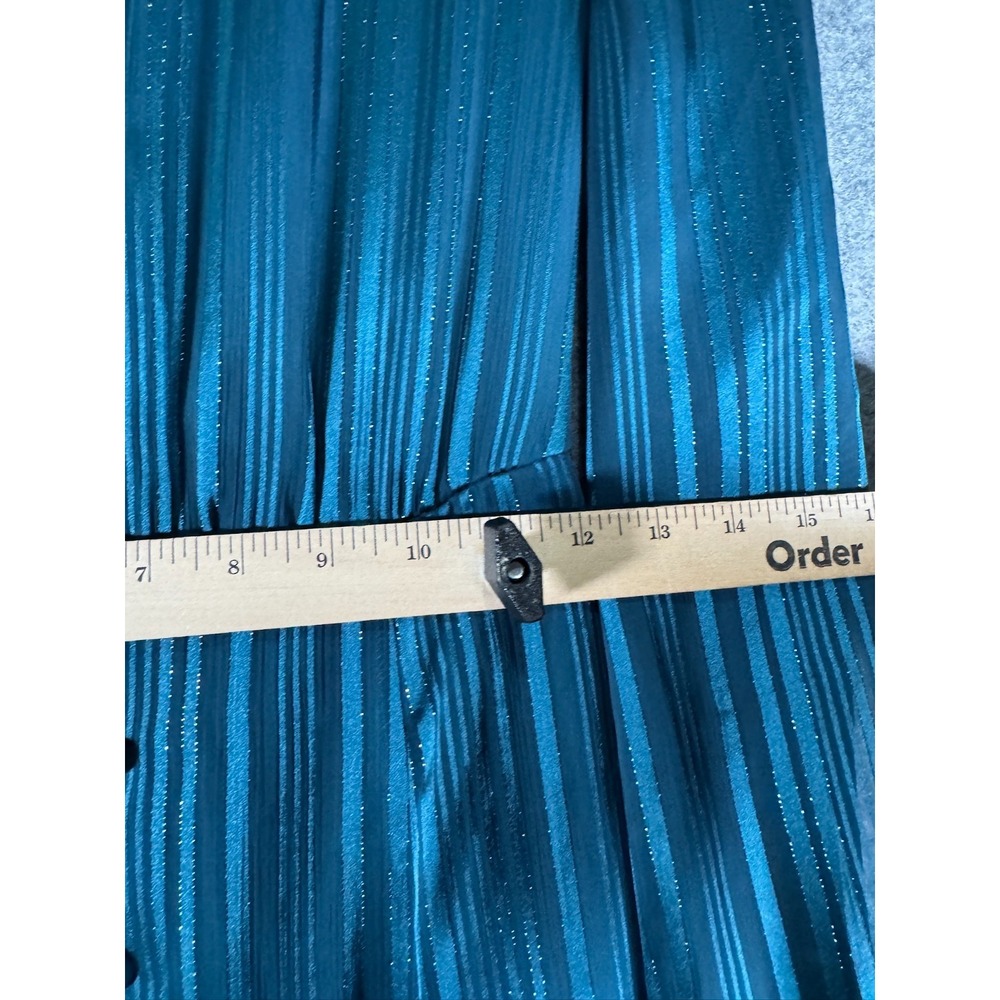 City Vibe Teal Blue Metallic Pinstripe Puff Sleeve Mini Dress Size 0‎ glam - Picture 5 of 9